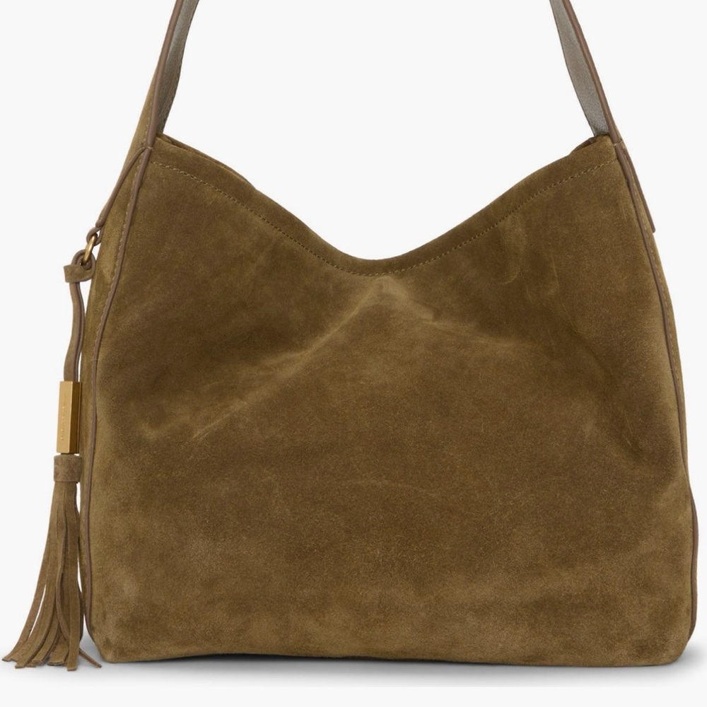 🔹 Vince Camuto Olive Green Suede Hobo Tote